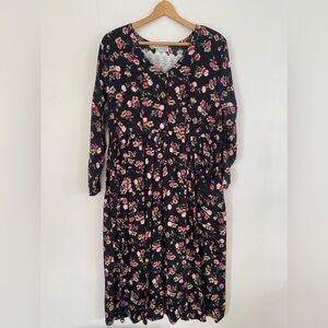 Vintage Rayon Flower Dress Medium/Large